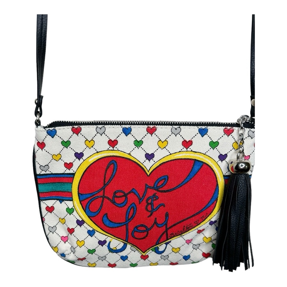 Brighton Canvas Crossbody Love & Joy Multicolor Hearts Leather Tassel